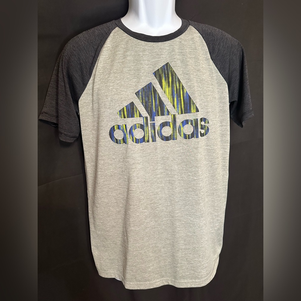 Adidas Big Boys Gray and Charcoal Raglan Dri Fit Tee (XL 18/20)